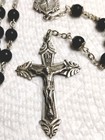 Antique Sterling Silver   Ebony Bead Rosary Sacred Heart Of Jesus Center