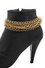 Women Boot Bracelet Gold Metal Chains Front Back Waves Bling Anklet Shoe Charm