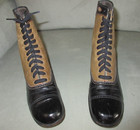 Edwardian Tan Black Two Tone Cut Out Leather High Top Laceup Youth Boots