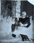 Antique Glass Plate Negative   2 Women Reading Outdoors   bunch Of Blue Ribbons 