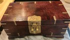Vtg Asian Burl Wood Brass Chest Chinese Money Jewelry Wedding Box W Lock 9x5x4 