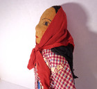 Leather Hand Drawn Face  Native American Indian Antique Doll