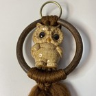 Vintage Brown Ceramic Owl Macrame Wall Hanging Boho 11    Long