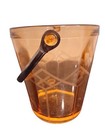 Art Deco Pink Etched Glass Ice Bucket Diamond Floral Pattern Vtg Barware Metal