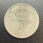 Great Britain 1910 - 3 Pence   Threepence - King Edward Vii   925 Silver  0243 