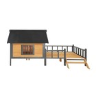 Outdoor Wooden Dog House With Porch   Ramp  Iron Frame Weatherproof Dog Kennel