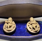 Rare Vintage Antique Early Victorian Silver Hand Craved Lava Putti Cufflinks