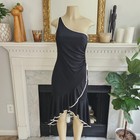 Vintage 90s Black Dress Size S High Low Ruffle Hem Ruched One Shoulder Stretch