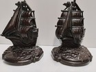 Pair Vintage 1930 Art Deco C h  Inc Nyc Painted Metal Clipper Ship Bookends 7  
