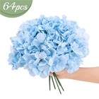 64pcs Silk Hydrangea Artificial Flowers Blue With Stems  For Wedding  Home Decor