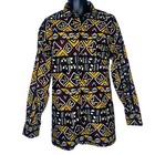 Brown   Burnt Orange Men Long Sleeve African Print Collar Shirt