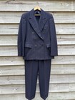 1930s Double Breasted Dark Blue Chalk Stripe Suit Buttonfly 36
