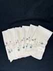 6 Vintage Christmas Cotton Napkins Poinsettia Holly Scalloped Edge Bisque Color
