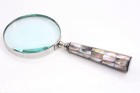 Vintage Magnifying Glass With 10x Lens Mother Of Pearl Handle Brass Frame Handhe