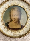 Vintage Gilded Italian Florentine Wood Wall Plaque Raphael s Virgin Mary  7 1 8 