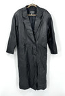 Maurices Leather Trench Coat Black M L Vintage 80s Double Breasted Retro
