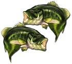 Pair 12  Large Mouth Bass Fish Sticker Fishing Car Vehicle Window Vinyl Decal