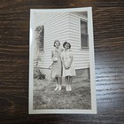 Vintage B w Photo Snapshot Of 2 Girls Dressed Up Nicely Smiling For Picture
