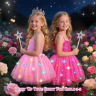 Girls Light Up Tutu Skirt  Led Glow Hot Pink Ballet Dress One Size  Rose