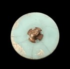 Paisley Blue Glass Button Gold Gilt Etched Pressed Czech Victorian Vintage 1   