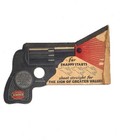 Vintage Amoco Gas Advertising Revolver Gun Stand Up Cardboard Sign Double Sided