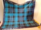 Blanket Vintage Baby Shades Of Blue Plaid Satin Trim Acrylic 37 x35 