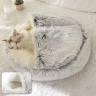 Cat Bed Cave Round Plush Fluffy Hooded Cat Bed Donut Self Warming Pet Dog Bed