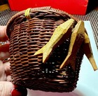 Vintage Miniature Handmade Fly Fishing Creel Basket W fish Ornament  