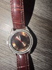 Merona Women   s Analog Quartz Wristwatch Brown Dial Brown Leather Strap Silver