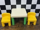 Vintage Little Tikes Dollhouse Furniture   Kitchen Green Table   2 Yellow Chairs