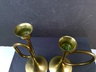 Vintage Made In Hong Kong Silvestri Brass Horn Candleholders
