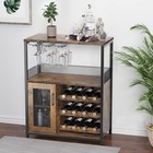 Rustic 3-tier Wine Bar Cabinet Wine Rack Glass Holder Mesh Door Buffet Storage
