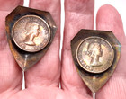 Vintage Mid Century Rare  Queen Elizabeth  Coin Copper Clip On Earrings