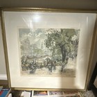  Signed Cityscape River Print W  Boats   People  Matted   Framed