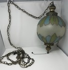 Rare Vintage 1960   s Glass Hanging Swag Lamp W Chain 12x22 Mid Century Works