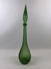 Vtg Empoli Green Hobnail Glass Genie Bottle Decanter 22  W  Stopper Italy Mcm