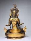 8 7  Antique Tibetan Buddhism Temple Bronze Gilt Green Tara Bodhisattva Statue