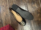 New Tory Burch Claire Ballet Flats Black Tumbled Leather With Gold Size 8 5