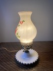 Vtg Milk Glass Hobnail Boudior Bedroom Table Lamp Painted Pink Rose Floral 11 