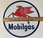 Vintage Mobilgas Pegasus Porcelain Steel Sign Classic Red Horse Gas Oil