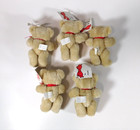 Lot Of 5 Vintage Teddy Bears Ornaments Jointed Plush 5  Red Bow Craft Lot