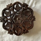 Vintage Pair Of 6  Hand Carved Wood Footed Trivets Intricate Leaf Scroll