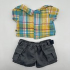 Build A Bear Plaid Cadet Shirt Top Cargo Shorts Belt Boy Teddy Clothes Outfit