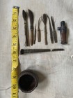 Antique Early Artist Brushes W Red Ware Paint Pot   Graphite Drafting Tool