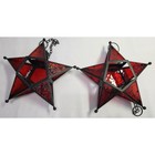 Red Moravian Star Hanging Light Lamp Lantern Candle Holder Metal Glass Set 2 Vtg