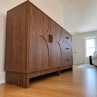 59in Walnut Buffet Sideboard Credenza 2 Door 3 Drawer Mid Century Modern Cabinet
