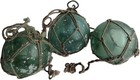 Japanese Glass Fishing Floats 5  Lot Of 3 Barnacle Glazed Net Htf Size Antiques 