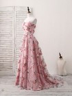 Pink Tulle Prom Dress Long   Sweetheart Neck 3d Applique Evening Gown