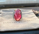 David yurman Sterling Silver Oval Wheaton Pink Tourmaline   Diamond Ring Size 6