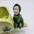 Vintage Pottery Planter Pixie Elf Wheelbarrow Shamrocks Design Avocado Green
